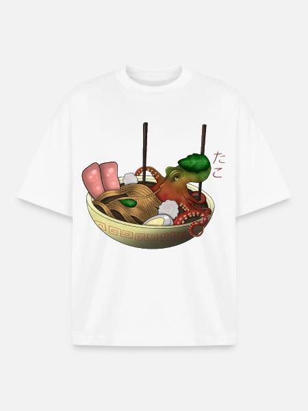 Octopus Ramen Bowl Art - Boxy Heavyweight Unisex Organic T-Shirt by Stanley/Stella - white