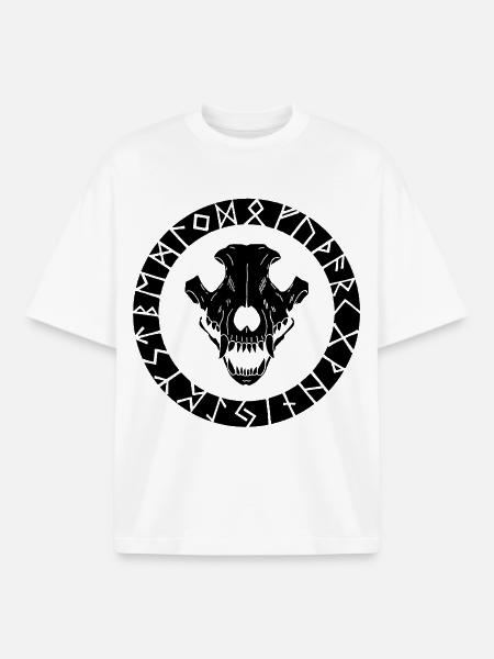 Schwarzer Wikinger Wolf Schädel - Boxy Heavyweight Unisex Organic T-Shirt von Stanley/Stella - Weiß