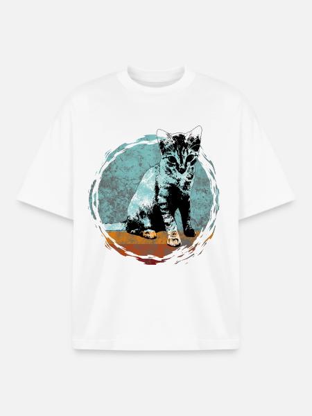 Cat portrait in artistic style - Boxy Heavyweight Unisex Organic T-Shirt by Stanley/Stella - white