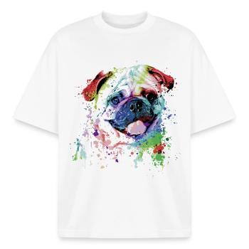 Bulldoggen-Porträt in leuchtenden Farben - Boxy Heavyweight Unisex Organic T-Shirt von Stanley/Stella - Weiß - Vorne - AI Model Male 185 light (185cm) & AI Model Female 172 dark (172cm)