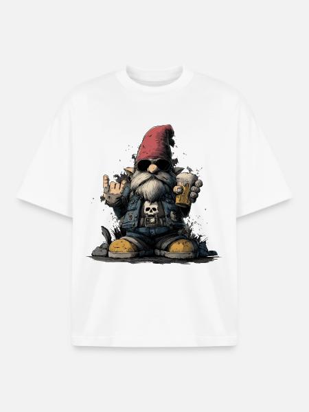 Gartenzwerg Rocker trinkt Bier - Boxy Heavyweight Unisex Organic T-Shirt von Stanley/Stella - Weiß