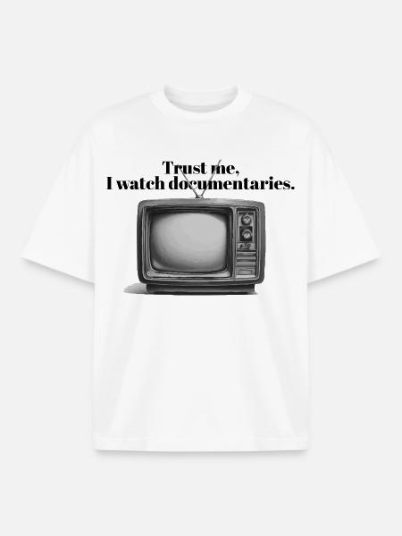 Documentales | Divertido diseño de TV retro de crímenes reales - Camiseta unisex boxy orgánica de Stanley/Stella - blanco