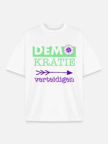 "Defend Democracy" Green Purple Purple Compass - Boxy Heavyweight Unisex Organic T-Shirt by Stanley/Stella - white