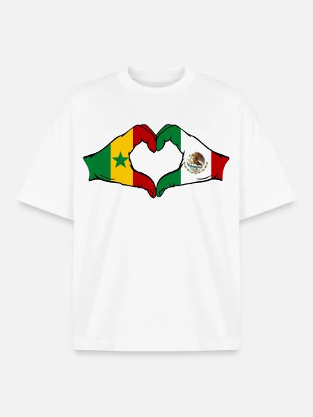 Senegal Mexico Flag Hands Heart Shape - Boxy Heavyweight Unisex Organic T-Shirt by Stanley/Stella - white