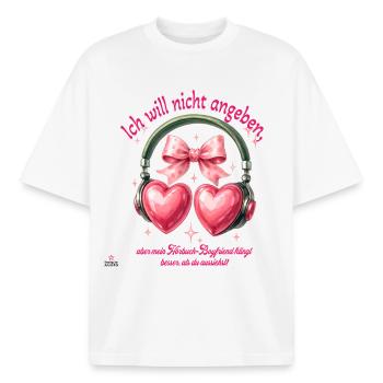 Audiobook Boyfriend - Boxy Heavyweight Unisex Organic T-Shirt by Stanley/Stella - white - Front - AI Model Male 185 light (185cm) & AI Model Female 172 dark (172cm)