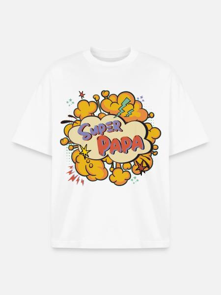 Super Papa Comic Explosion - Boxy Heavyweight Unisex Organic T-Shirt von Stanley/Stella - Weiß