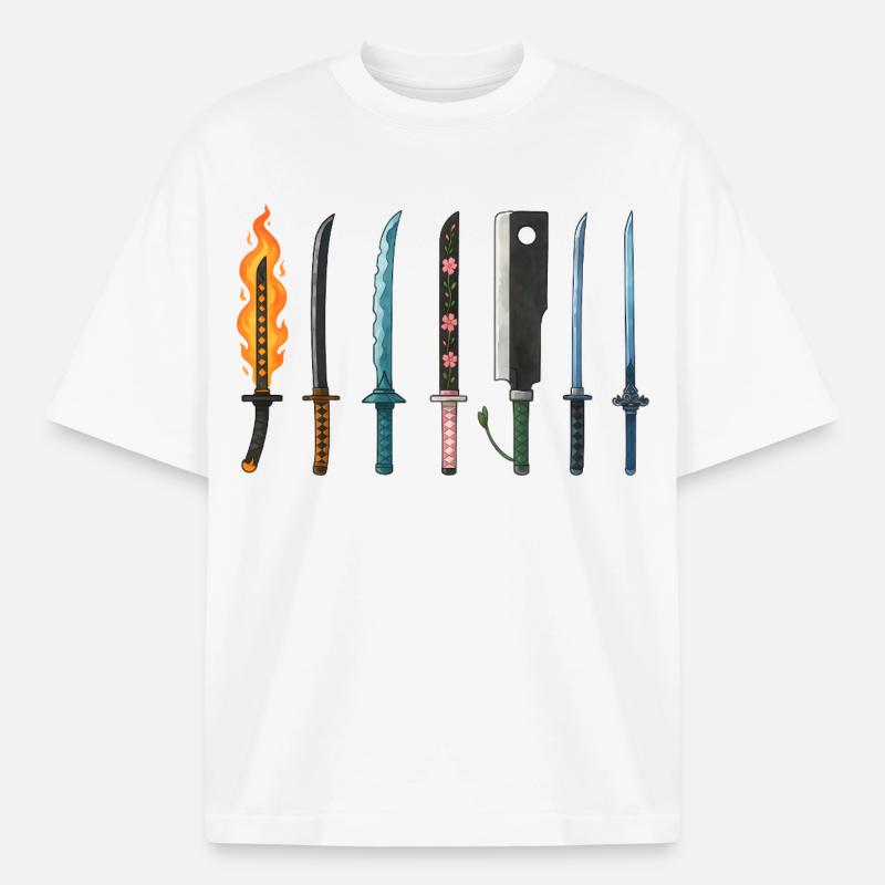 Conception de la collection d’épées d’anime - T-shirt unisexe boxy épais biologique Stanley/Stella - blanc
