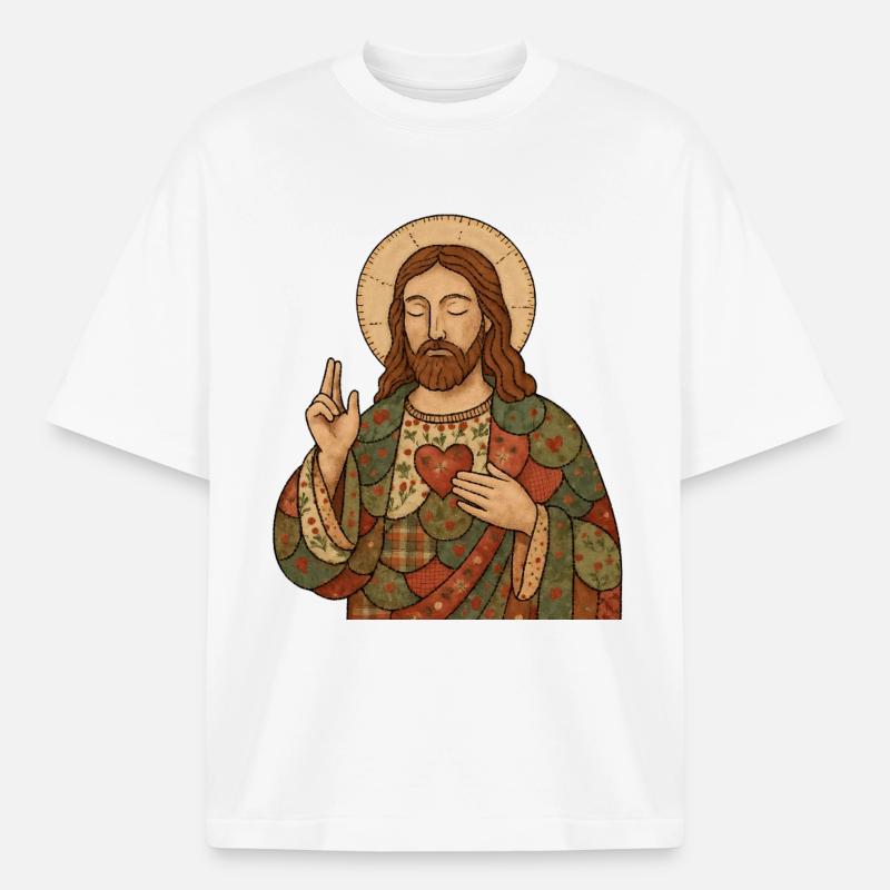 Weihnachten Patchwork Jesus - Boxy Heavyweight Unisex Organic T-Shirt von Stanley/Stella - Weiß