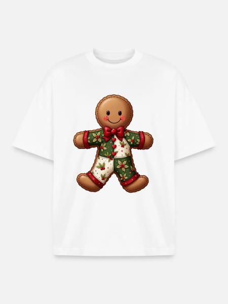 Gingerbread Weihnachtsmotiv Patchwork - Boxy Heavyweight Unisex Organic T-Shirt von Stanley/Stella - Weiß