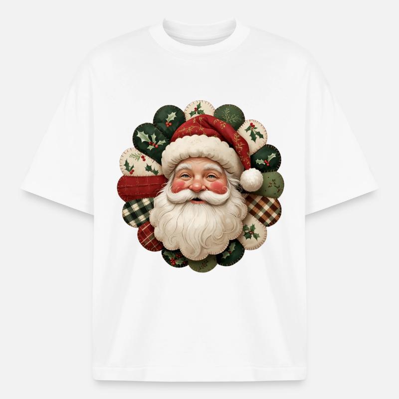 Patchwork Weihnachtsmann Motiv - Boxy Heavyweight Unisex Organic T-Shirt von Stanley/Stella - Weiß