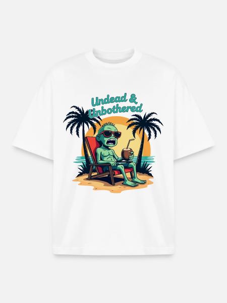 Undead and Unbothered Zombie Beach Saying - Boxy Heavyweight Unisex Organic T-Shirt by Stanley/Stella - white