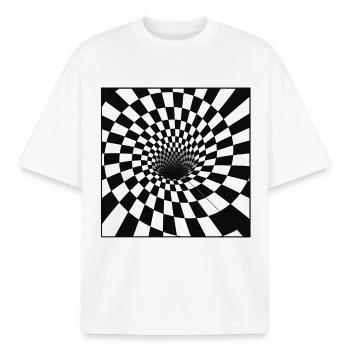 Tunnel à damier en spirale - T-shirt unisexe boxy épais biologique Stanley/Stella - blanc - Devant - AI Model Male 185 light (185cm) & AI Model Female 172 dark (172cm)