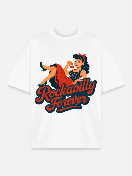 Rockabilly Forever Pinup Graphic - Boxy Heavyweight Unisex Organic T-Shirt by Stanley/Stella - white