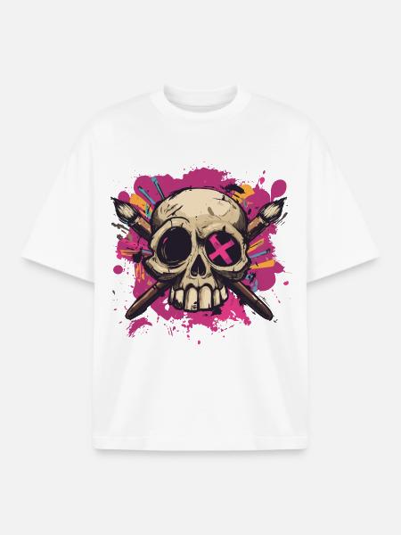 Skull and crossed brushes - Boxy Heavyweight Unisex Organic T-Shirt by Stanley/Stella - white