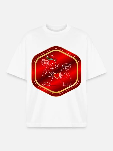 CHRISTMAS COUPLE BUNNIES - Boxy Heavyweight Unisex Organic T-Shirt by Stanley/Stella - white