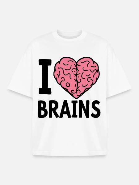 I Love Brains Zombie Saying - Boxy Heavyweight Unisex Organic T-Shirt by Stanley/Stella - white