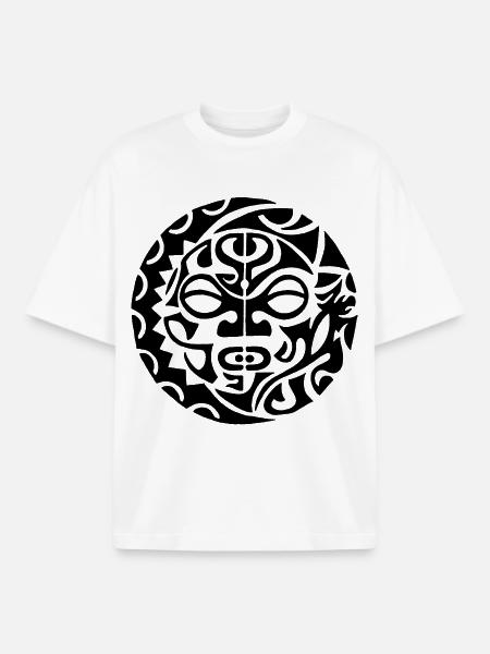 Polynesian Skull (Black) - Boxy Heavyweight Unisex Organic T-Shirt by Stanley/Stella - white