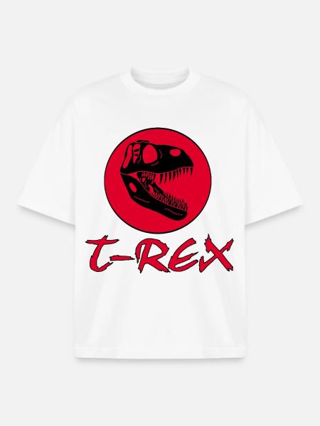Tyrannosaurus Rex and Red Sun - Boxy Heavyweight Unisex Organic T-Shirt by Stanley/Stella - white