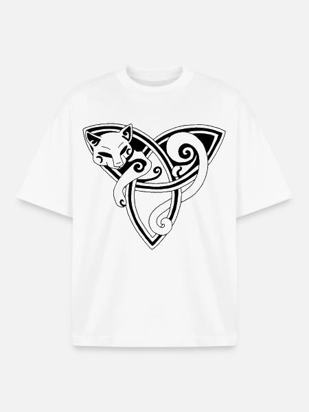 Black cat and Celtic symbol - Boxy Heavyweight Unisex Organic T-Shirt by Stanley/Stella - white