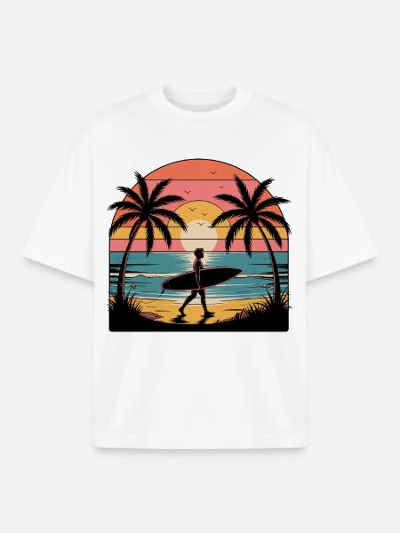 Sunset surfer on the beach - Boxy Heavyweight Unisex Organic T-Shirt by Stanley/Stella - white