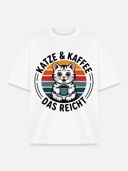 Katze und Kaffee das reicht - Boxy Heavyweight Unisex Organic T-Shirt von Stanley/Stella - Weiß
