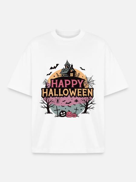 Haunted House Happy Halloween - Boxy Heavyweight Unisex Organic T-Shirt by Stanley/Stella - white