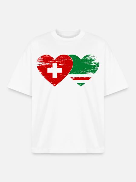 Suisse Tchétchénie Drapeau Coeur utilisé - T-shirt unisexe boxy épais biologique Stanley/Stella - blanc