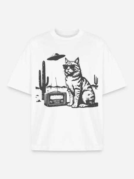 Sunglasses cat in desert retro - Boxy Heavyweight Unisex Organic T-Shirt by Stanley/Stella - white
