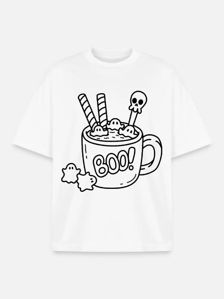Mug Halloween Sketch – Ghosts, Waffles & Spoons - Boxy Heavyweight Unisex Organic T-Shirt by Stanley/Stella - white