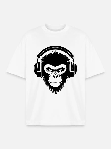 Finsterer Comic-Affe mit Kopfhörern Shirt - Boxy Heavyweight Unisex Organic T-Shirt von Stanley/Stella - Weiß