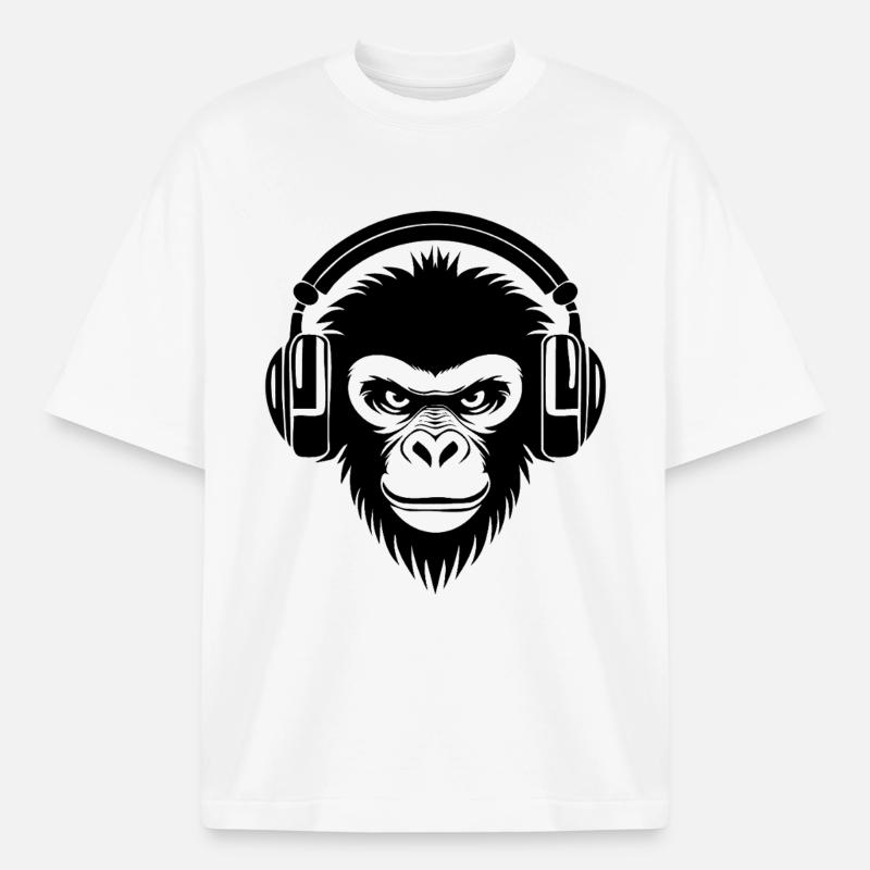 Finsterer Comic-Affe mit Kopfhörern Shirt - Boxy Heavyweight Unisex Organic T-Shirt von Stanley/Stella - Weiß