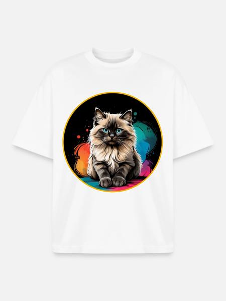 Ragdoll Cat Portrait - Boxy Heavyweight Unisex Organic T-Shirt by Stanley/Stella - white