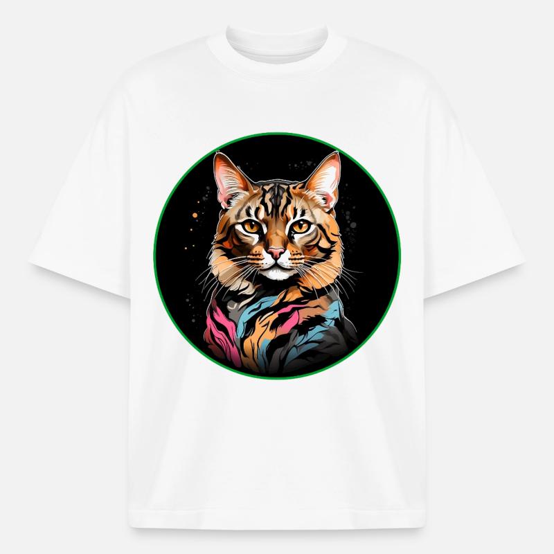 Chat Bengal avec écharpe - T-shirt unisexe épais coupe boxy Stanley/Stella - blanc