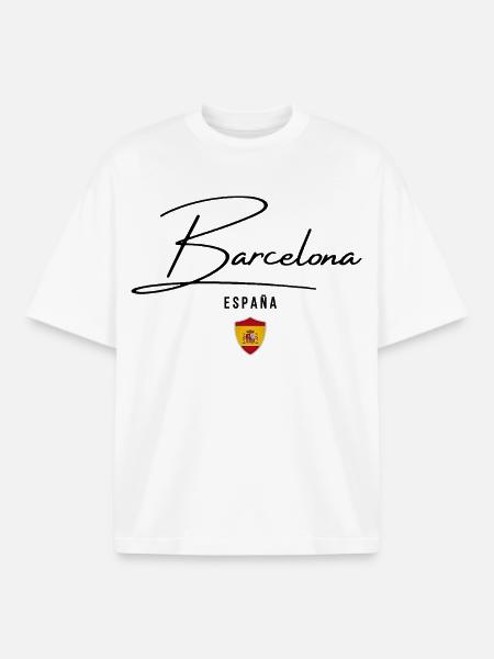 Design élégant Barcelone, j’adore Barcelone - T-shirt unisexe boxy épais biologique Stanley/Stella - blanc