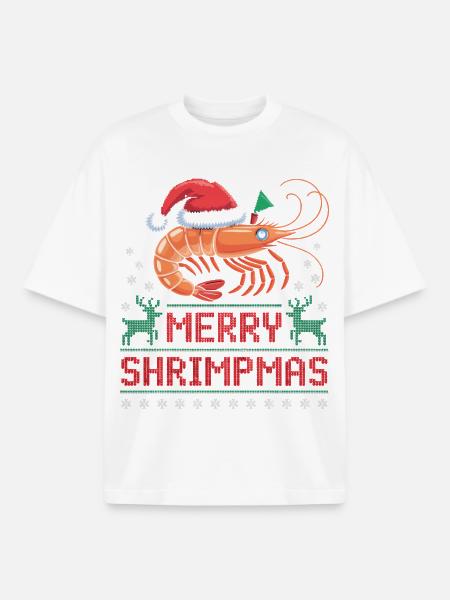 Merry Shrimpmas Ugly Christmas - Boxy Heavyweight Unisex Organic T-Shirt by Stanley/Stella - white
