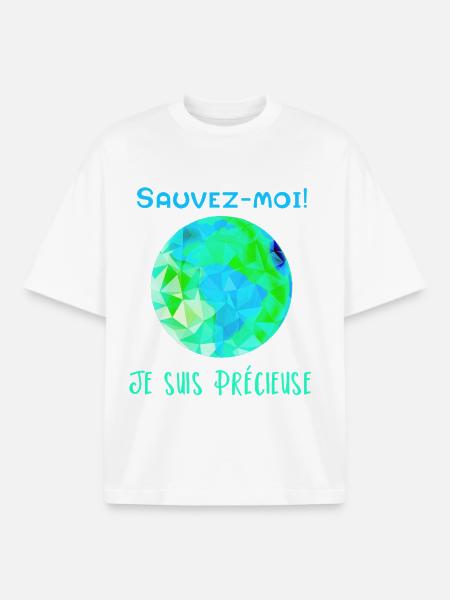 Geometric Globe Blue Green Save me! - Boxy Heavyweight Unisex Organic T-Shirt by Stanley/Stella - white