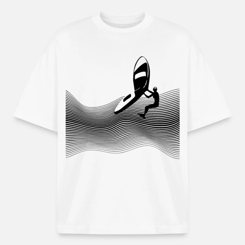 Wingfoiler on graphic waves - Boxy Heavyweight Unisex Organic T-Shirt by Stanley/Stella - white