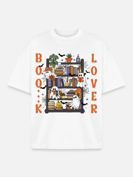 Halloween Ghost Shelf - Boxy Heavyweight Unisex Organic T-Shirt by Stanley/Stella - white