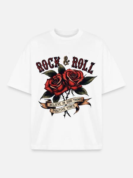 Roses Rock and Roll Positive Vibes - Boxy Heavyweight Unisex Organic T-Shirt by Stanley/Stella - white