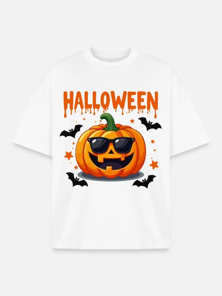 Halloween pumpkin with sunglasses - Boxy Heavyweight Unisex Organic T-Shirt by Stanley/Stella - white