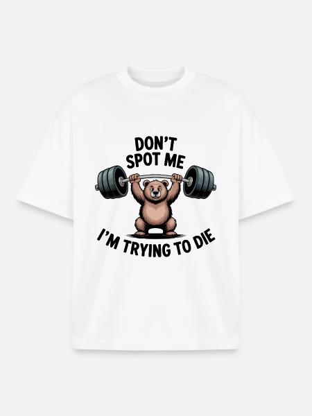 Få ikke øje på mig, jeg prøver at dø - Funny Gym Bear - Stanley/Stella unisex boxy heavyweight T-shirt økologisk - hvid