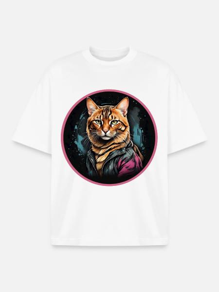 Chat léopard - T-shirt unisexe boxy épais biologique Stanley/Stella - blanc