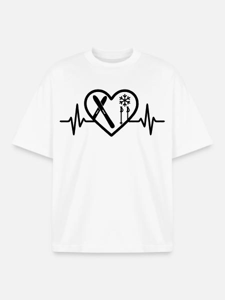 Ski Heart Skis Poles Snowflake - Boxy Heavyweight Unisex Organic T-Shirt by Stanley/Stella - white