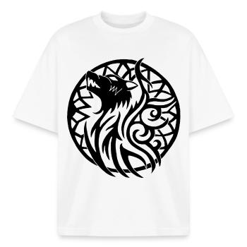 Loup viking noir et talisman de chance - T-shirt unisexe boxy épais biologique Stanley/Stella - blanc - Devant - AI Model Male 185 light (185cm) & AI Model Female 172 dark (172cm)