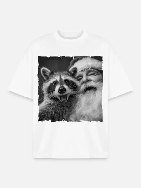 Waschbär Selfie mit Weihnachtsmann  - Boxy Heavyweight Unisex Organic T-Shirt von Stanley/Stella - Weiß