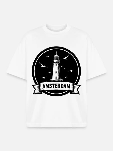 Amsterdam Maritimes Lighthouse - Boxy Heavyweight Unisex Organic T-Shirt by Stanley/Stella - white