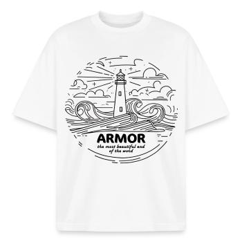 Armor Bretagne Côtes Schönster Ort der Welt - Boxy Heavyweight Unisex Organic T-Shirt von Stanley/Stella - Weiß - Vorne - AI Model Male 185 light (185cm) & AI Model Female 172 dark (172cm)