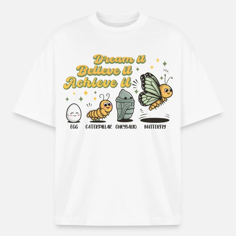 Chenille Papillon Ecole Evolution Cadeau - T-shirt unisexe épais coupe boxy Stanley/Stella - blanc