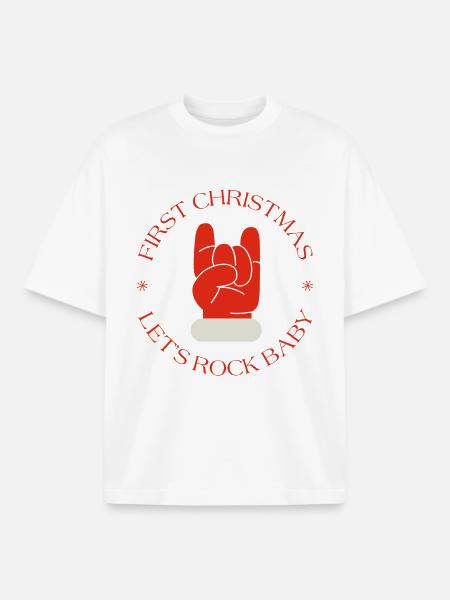 First Christmas Rock Baby - Boxy Heavyweight Unisex Organic T-Shirt by Stanley/Stella - white