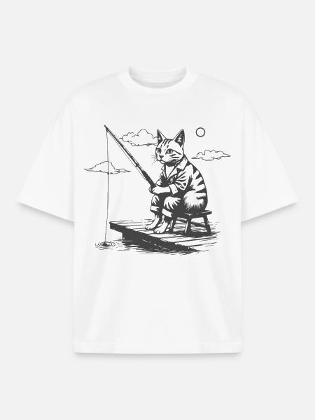 Nocturnal Cat Angler - Boxy Heavyweight Unisex Organic T-Shirt by Stanley/Stella - white